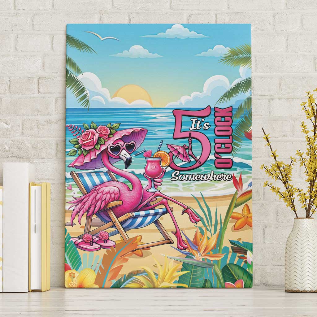 Flamingo Aloha Hawaii Canvas Wall Art It's 5 OClock Somewhere Tropical Vibes LT14 Without Frame Blue - Polynesian Pride
