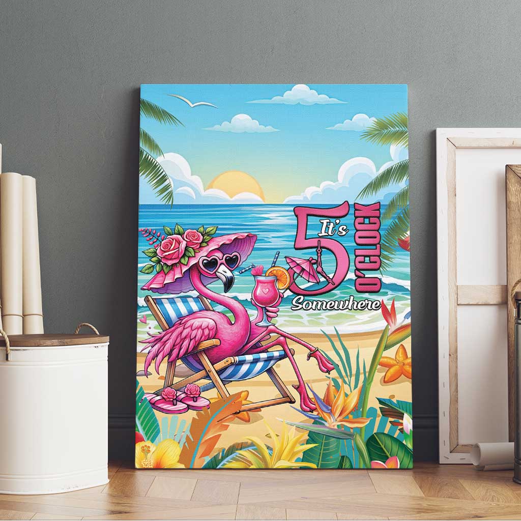 Flamingo Aloha Hawaii Canvas Wall Art It's 5 OClock Somewhere Tropical Vibes LT14 - Polynesian Pride