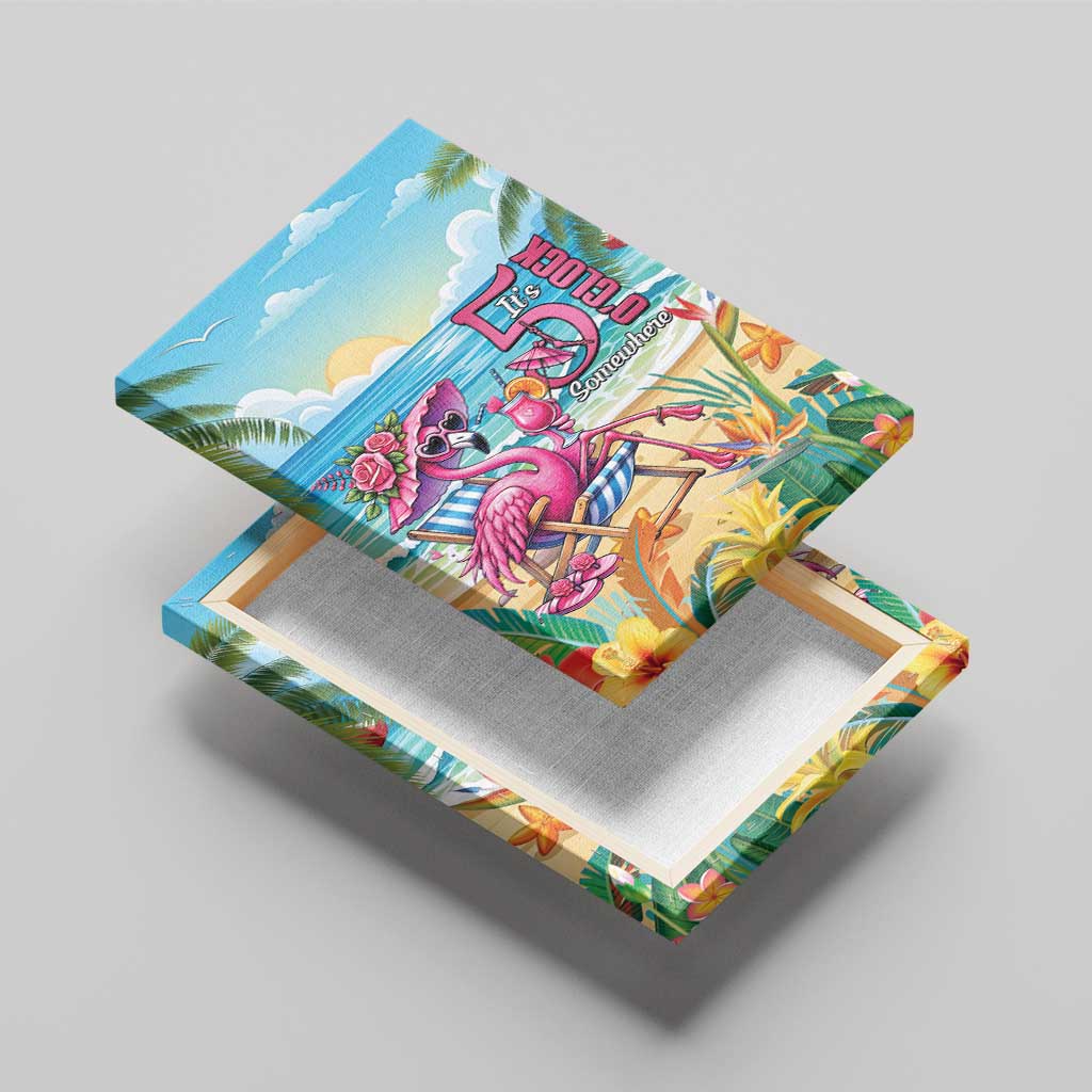 Flamingo Aloha Hawaii Canvas Wall Art It's 5 OClock Somewhere Tropical Vibes LT14 - Polynesian Pride