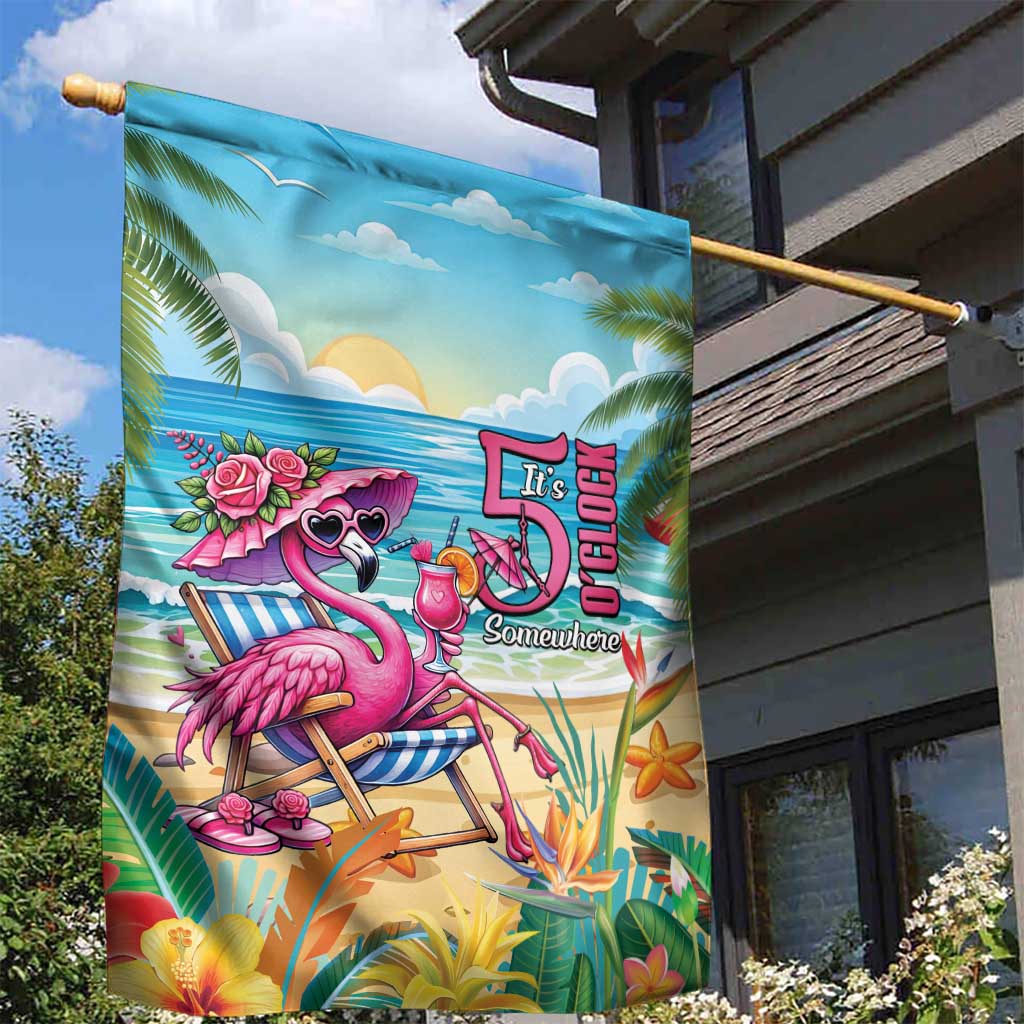 Flamingo Aloha Hawaii Garden Flag It's 5 OClock Somewhere Tropical Vibes LT14 - Polynesian Pride