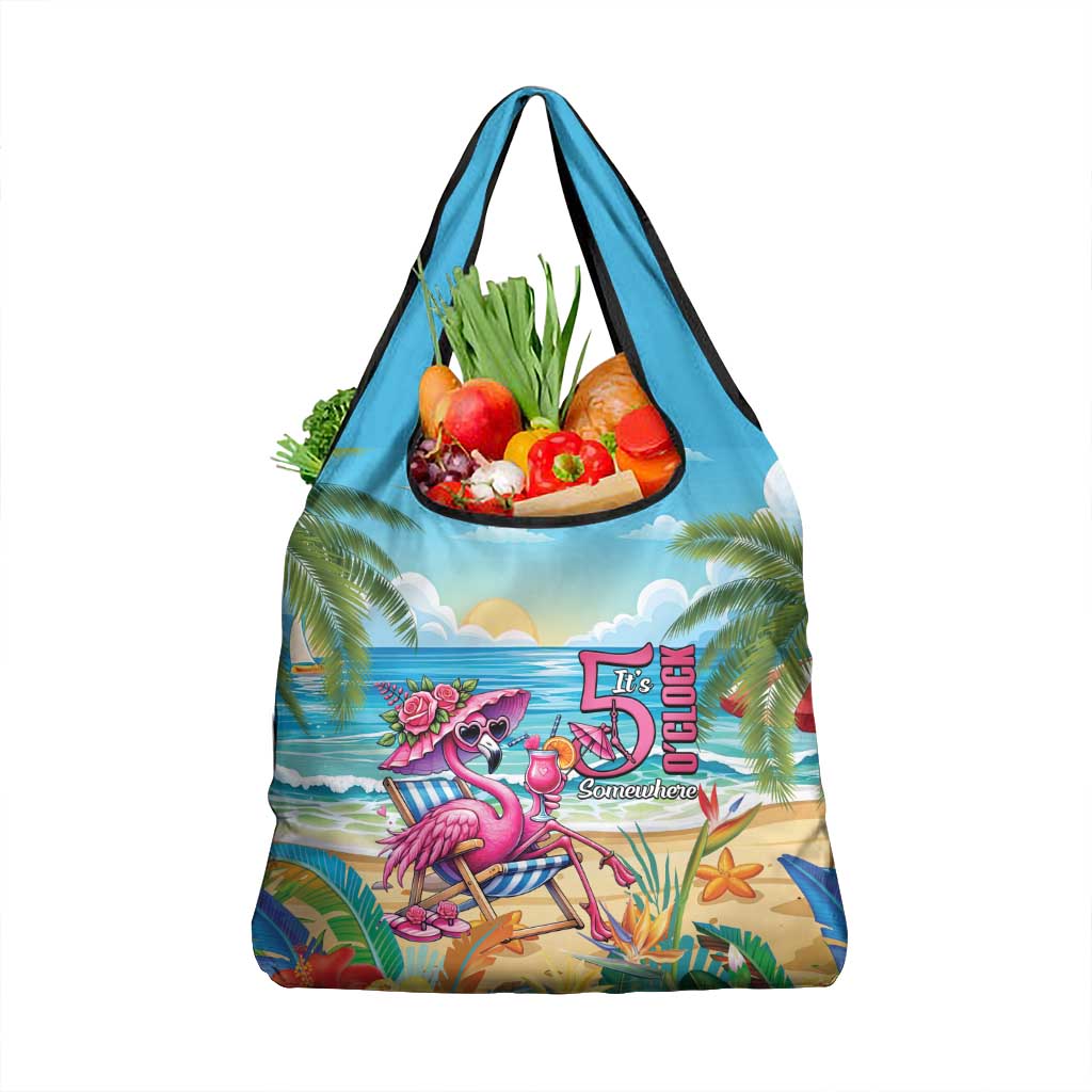 Flamingo Aloha Hawaii Grocery Bag It's 5 OClock Somewhere Tropical Vibes LT14 1-pack One Size Blue - Polynesian Pride