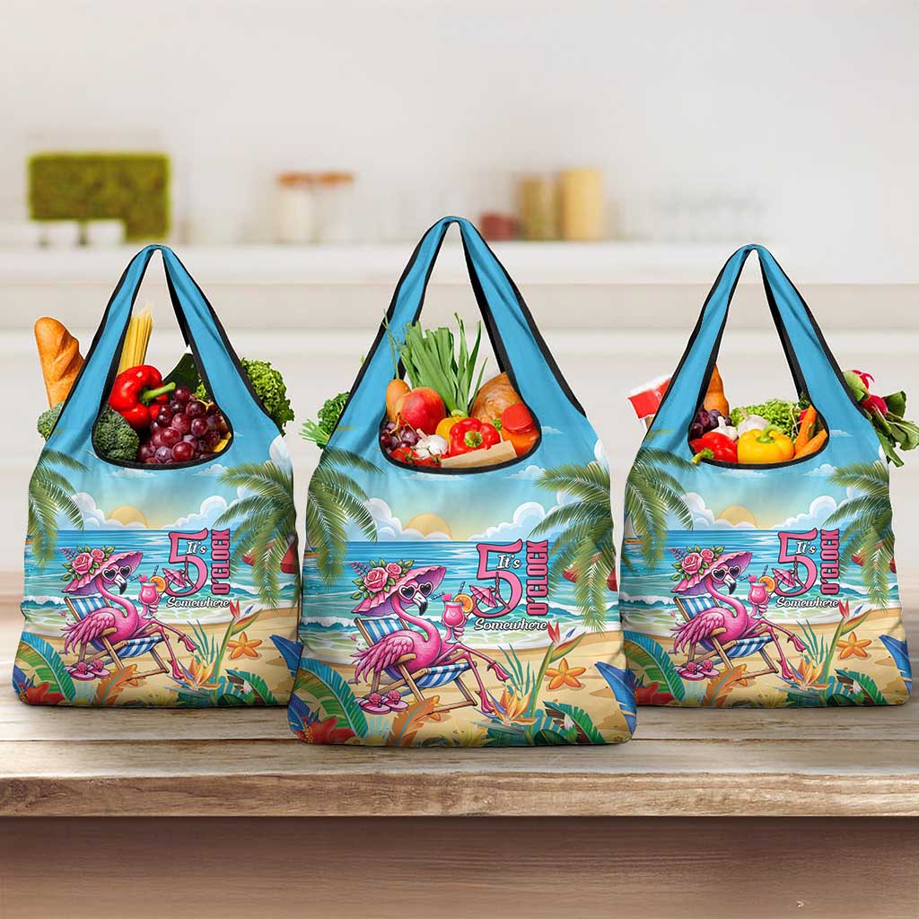 Flamingo Aloha Hawaii Grocery Bag It's 5 OClock Somewhere Tropical Vibes LT14 3-pack One Size Blue - Polynesian Pride