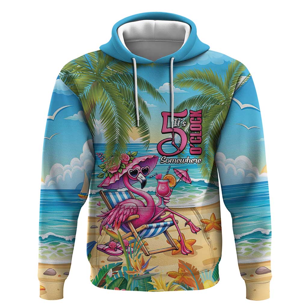 Flamingo Aloha Hawaii Hoodie It's 5 OClock Somewhere Tropical Vibes LT14 Pullover Hoodie Blue - Polynesian Pride