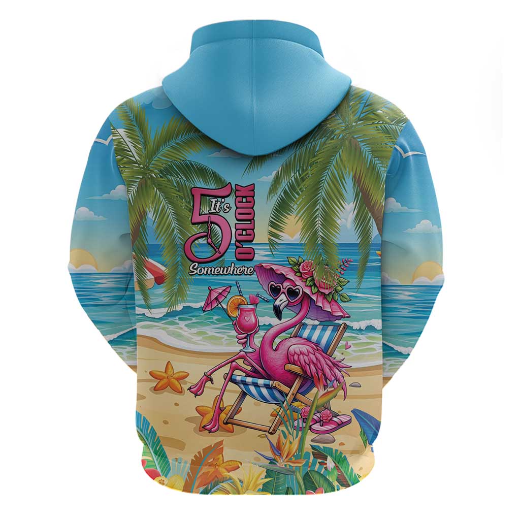 Flamingo Aloha Hawaii Hoodie It's 5 OClock Somewhere Tropical Vibes LT14 - Polynesian Pride