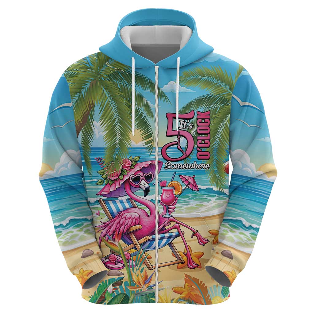 Flamingo Aloha Hawaii Hoodie It's 5 OClock Somewhere Tropical Vibes LT14 - Polynesian Pride