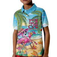 Flamingo Aloha Hawaii Kid Polo Shirt It's 5 OClock Somewhere Tropical Vibes LT14 Kid Blue - Polynesian Pride