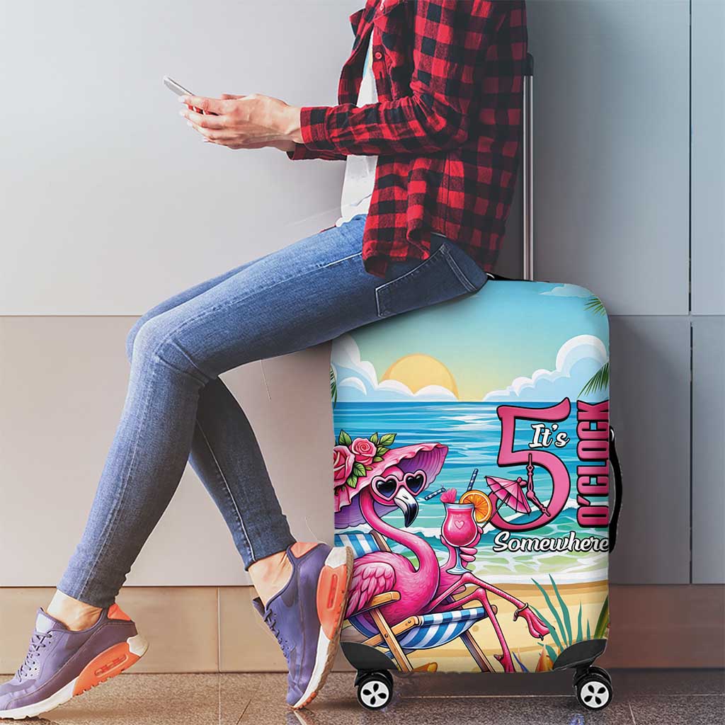 Flamingo Aloha Hawaii Luggage Cover It's 5 OClock Somewhere Tropical Vibes LT14 - Polynesian Pride