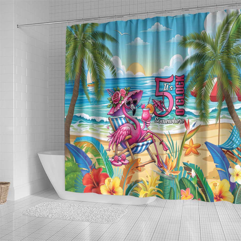 Flamingo Aloha Hawaii Shower Curtain It's 5 OClock Somewhere Tropical Vibes LT14 - Polynesian Pride