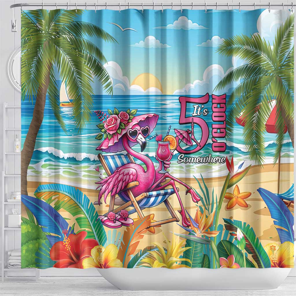 Flamingo Aloha Hawaii Shower Curtain It's 5 OClock Somewhere Tropical Vibes LT14 - Polynesian Pride