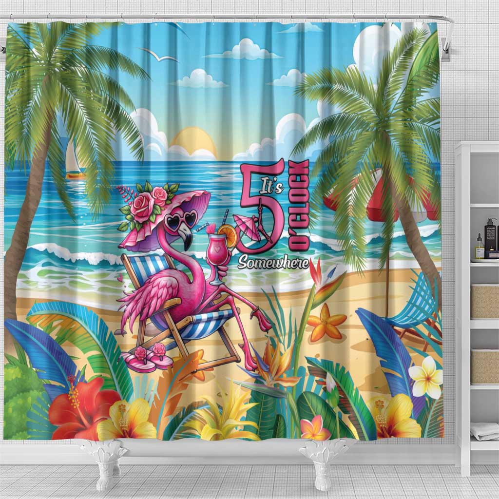 Flamingo Aloha Hawaii Shower Curtain It's 5 OClock Somewhere Tropical Vibes LT14 - Polynesian Pride