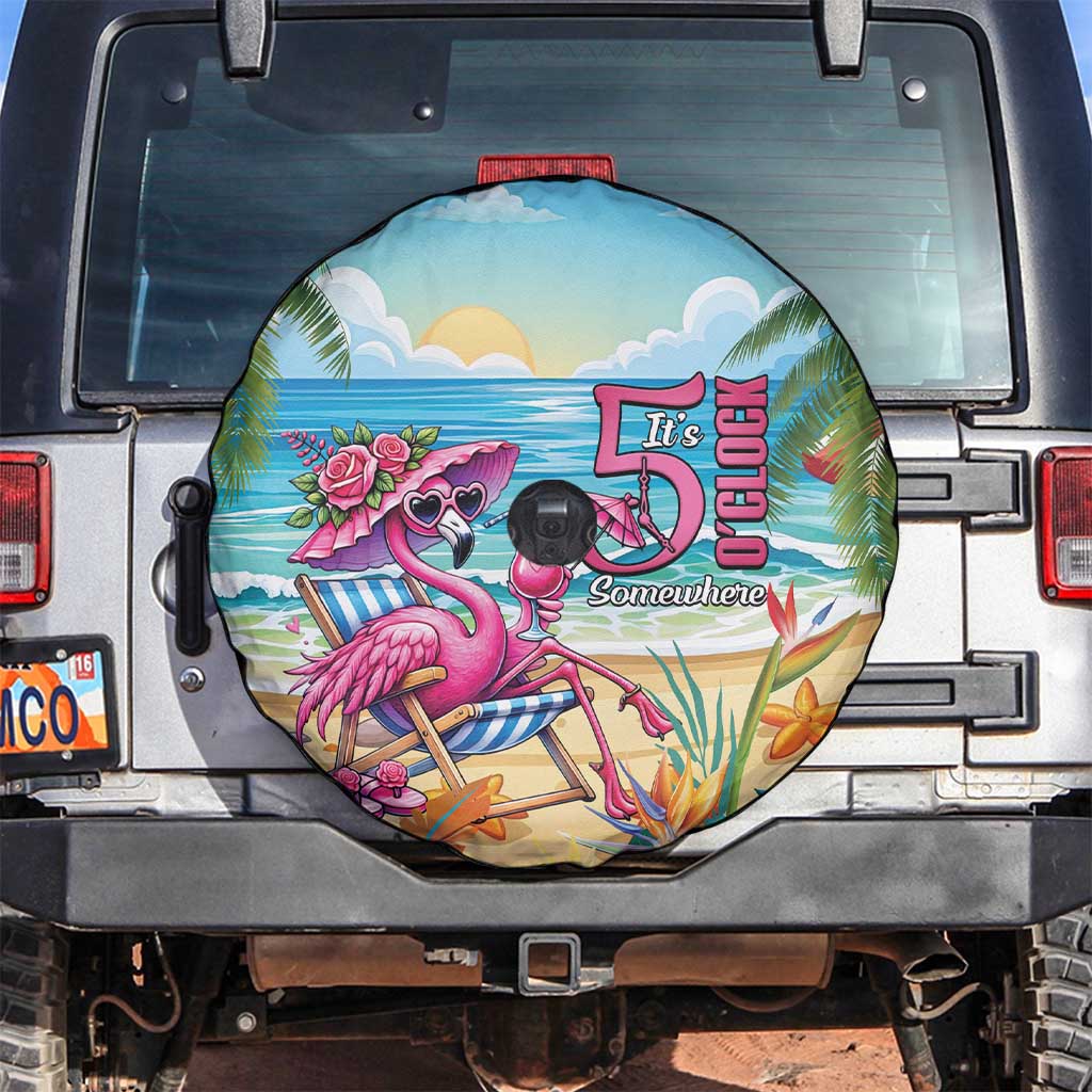 Flamingo Aloha Hawaii Spare Tire Cover It's 5 OClock Somewhere Tropical Vibes LT14 Blue - Polynesian Pride