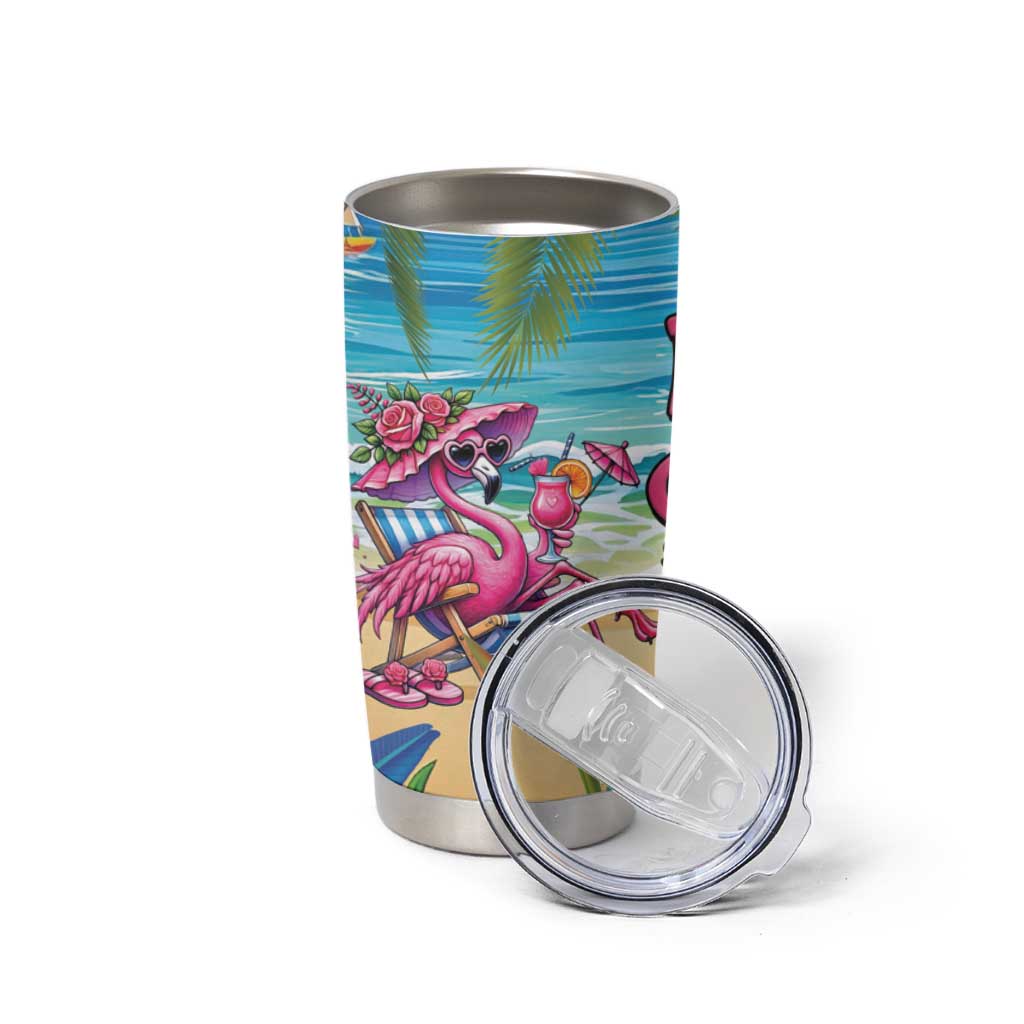 Flamingo Aloha Hawaii Tumbler Cup It's 5 OClock Somewhere Tropical Vibes LT14 - Polynesian Pride