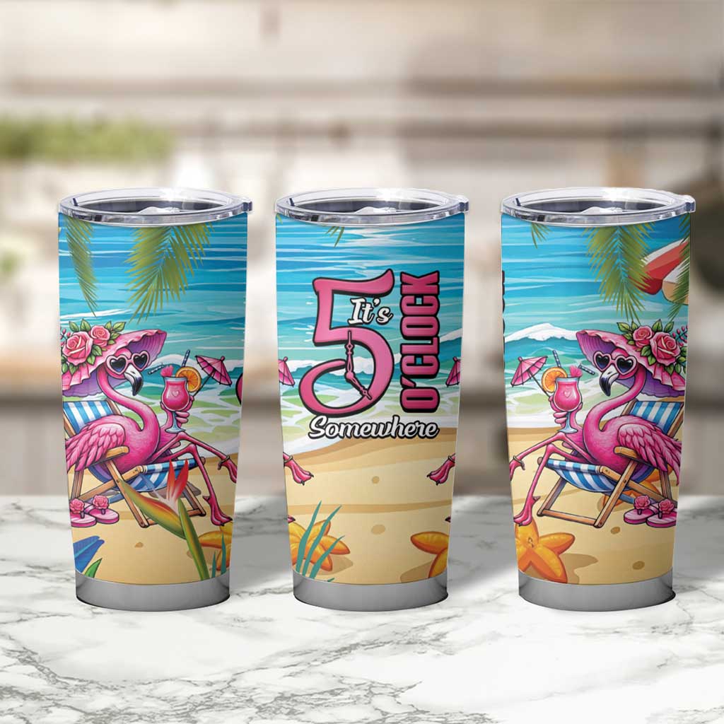 Flamingo Aloha Hawaii Tumbler Cup It's 5 OClock Somewhere Tropical Vibes LT14 - Polynesian Pride