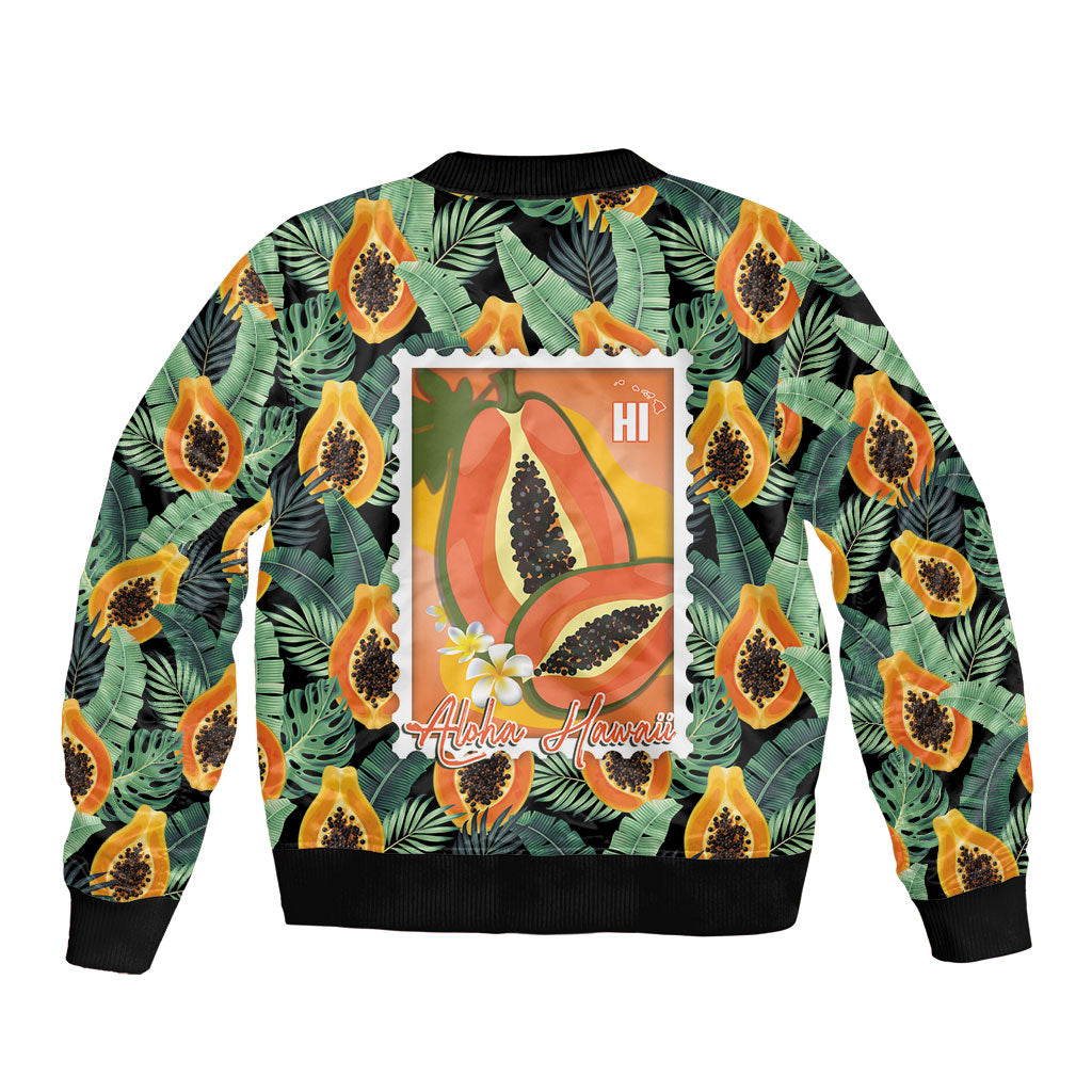 Aloha Hawaii Mikana Sleeve Zip Bomber Jacket Hawaiian Papaya Stylized Stamp LT14 - Polynesian Pride