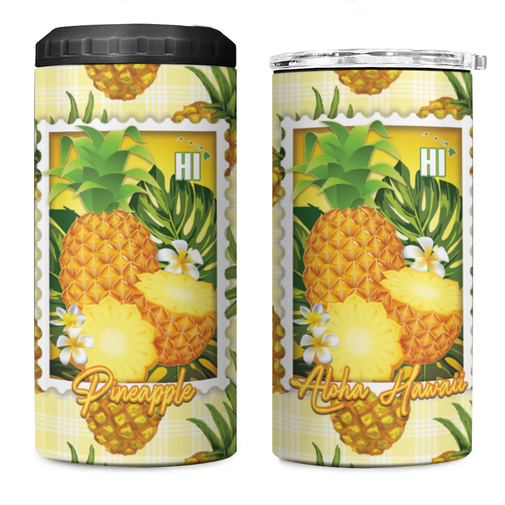 Aloha Hawaii Hala Kahiki Palaka Motifs 4 in 1 Can Cooler Tumbler Hawaiian Pineapple Stylized Stamp LT14 One Size: 16 oz Yellow - Polynesian Pride