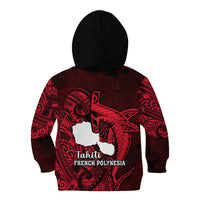 French Polynesia Tahiti Kid Hoodie Polynesian Shark Tattoo With Hibiscus Red Version LT14 - Polynesian Pride