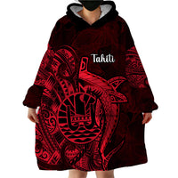 French Polynesia Tahiti Wearable Blanket Hoodie Polynesian Shark Tattoo With Hibiscus Red Version LT14 - Polynesian Pride