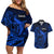 French Polynesia Tahiti Couples Matching Off Shoulder Short Dress and Hawaiian Shirt Polynesian Shark Tattoo With Hibiscus Blue Version LT14 Blue - Polynesian Pride