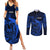 French Polynesia Tahiti Couples Matching Summer Maxi Dress and Long Sleeve Button Shirts Polynesian Shark Tattoo With Hibiscus Blue Version LT14 Blue - Polynesian Pride