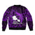 French Polynesia Tahiti Bomber Jacket Polynesian Shark Tattoo With Hibiscus Purple Version LT14 - Polynesian Pride