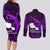 French Polynesia Tahiti Couples Matching Long Sleeve Bodycon Dress and Long Sleeve Button Shirts Polynesian Shark Tattoo With Hibiscus Purple Version LT14 - Polynesian Pride