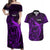 French Polynesia Tahiti Couples Matching Off Shoulder Maxi Dress and Hawaiian Shirt Polynesian Shark Tattoo With Hibiscus Purple Version LT14 Purple - Polynesian Pride