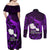 French Polynesia Tahiti Couples Matching Off Shoulder Maxi Dress and Long Sleeve Button Shirts Polynesian Shark Tattoo With Hibiscus Purple Version LT14 - Polynesian Pride