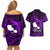 French Polynesia Tahiti Couples Matching Off Shoulder Short Dress and Hawaiian Shirt Polynesian Shark Tattoo With Hibiscus Purple Version LT14 - Polynesian Pride