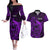 French Polynesia Tahiti Couples Matching Off The Shoulder Long Sleeve Dress and Hawaiian Shirt Polynesian Shark Tattoo With Hibiscus Purple Version LT14 Purple - Polynesian Pride