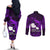 French Polynesia Tahiti Couples Matching Off The Shoulder Long Sleeve Dress and Long Sleeve Button Shirts Polynesian Shark Tattoo With Hibiscus Purple Version LT14 - Polynesian Pride