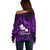 French Polynesia Tahiti Off Shoulder Sweater Polynesian Shark Tattoo With Hibiscus Purple Version LT14 - Polynesian Pride