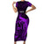 French Polynesia Tahiti Short Sleeve Bodycon Dress Polynesian Shark Tattoo With Hibiscus Purple Version LT14 Long Dress Purple - Polynesian Pride