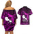 French Polynesia Tahiti Couples Matching Off Shoulder Short Dress and Hawaiian Shirt Polynesian Shark Tattoo With Hibiscus Pink Version LT14 - Polynesian Pride