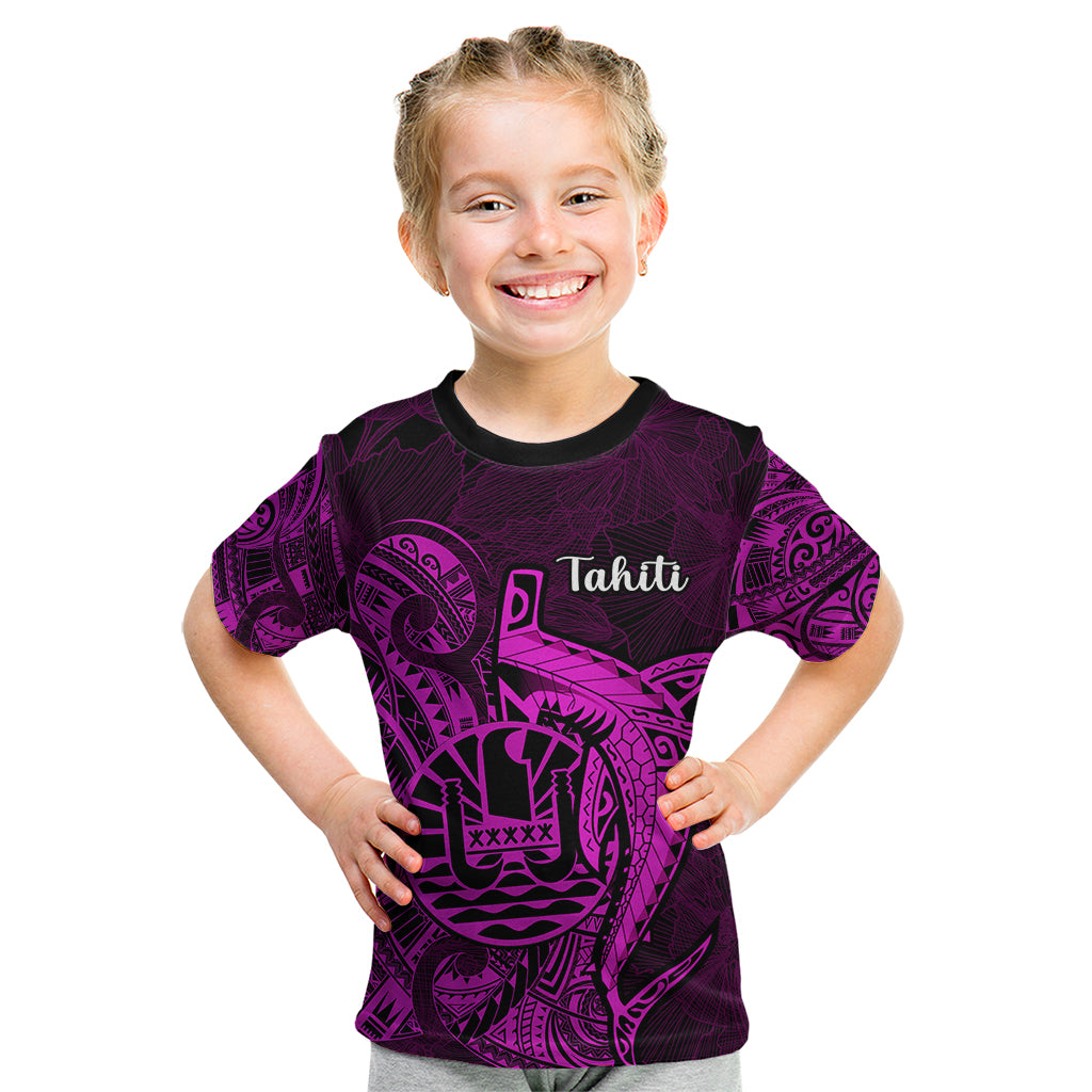 French Polynesia Tahiti Kid T Shirt Polynesian Shark Tattoo With Hibiscus Pink Version LT14 Pink - Polynesian Pride