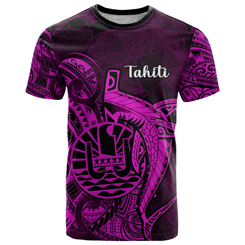 French Polynesia Tahiti T Shirt Polynesian Shark Tattoo With Hibiscus Pink Version LT14 Pink - Polynesian Pride