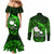 French Polynesia Tahiti Couples Matching Mermaid Dress and Long Sleeve Button Shirts Polynesian Shark Tattoo With Hibiscus Green Version LT14 - Polynesian Pride