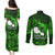 French Polynesia Tahiti Couples Matching Puletasi Dress and Long Sleeve Button Shirts Polynesian Shark Tattoo With Hibiscus Green Version LT14 - Polynesian Pride