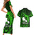 French Polynesia Tahiti Couples Matching Short Sleeve Bodycon Dress and Hawaiian Shirt Polynesian Shark Tattoo With Hibiscus Green Version LT14 - Polynesian Pride