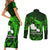 French Polynesia Tahiti Couples Matching Short Sleeve Bodycon Dress and Long Sleeve Button Shirts Polynesian Shark Tattoo With Hibiscus Green Version LT14 - Polynesian Pride