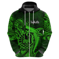 French Polynesia Tahiti Hoodie Polynesian Shark Tattoo With Hibiscus Green Version LT14 - Polynesian Pride