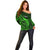 French Polynesia Tahiti Off Shoulder Sweater Polynesian Shark Tattoo With Hibiscus Green Version LT14 - Polynesian Pride