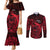 French Polynesia Bora Bora Couples Matching Mermaid Dress and Long Sleeve Button Shirts Polynesian Shark Tattoo With Hibiscus Red Version LT14 Red - Polynesian Pride