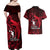 French Polynesia Bora Bora Couples Matching Off Shoulder Maxi Dress and Hawaiian Shirt Polynesian Shark Tattoo With Hibiscus Red Version LT14 - Polynesian Pride