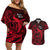 French Polynesia Bora Bora Couples Matching Off Shoulder Short Dress and Hawaiian Shirt Polynesian Shark Tattoo With Hibiscus Red Version LT14 Red - Polynesian Pride