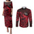 French Polynesia Bora Bora Couples Matching Puletasi Dress and Long Sleeve Button Shirts Polynesian Shark Tattoo With Hibiscus Red Version LT14 Red - Polynesian Pride