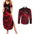 French Polynesia Bora Bora Couples Matching Summer Maxi Dress and Long Sleeve Button Shirts Polynesian Shark Tattoo With Hibiscus Red Version LT14 Red - Polynesian Pride