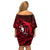 French Polynesia Bora Bora Off Shoulder Short Dress Polynesian Shark Tattoo With Hibiscus Red Version LT14 - Polynesian Pride