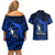 French Polynesia Bora Bora Couples Matching Off Shoulder Short Dress and Hawaiian Shirt Polynesian Shark Tattoo With Hibiscus Blue Version LT14 - Polynesian Pride