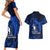 French Polynesia Bora Bora Couples Matching Short Sleeve Bodycon Dress and Hawaiian Shirt Polynesian Shark Tattoo With Hibiscus Blue Version LT14 - Polynesian Pride