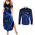 French Polynesia Bora Bora Couples Matching Summer Maxi Dress and Long Sleeve Button Shirts Polynesian Shark Tattoo With Hibiscus Blue Version LT14 Blue - Polynesian Pride